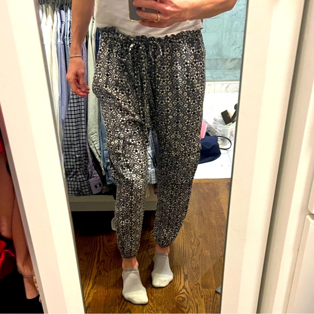 Ulla Johnson Silk Ankle Drawstring Waist Patterned Pants